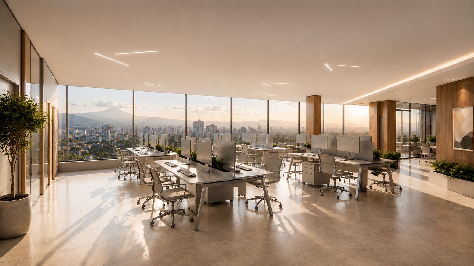 Oficina de planta libre con vista a Quito